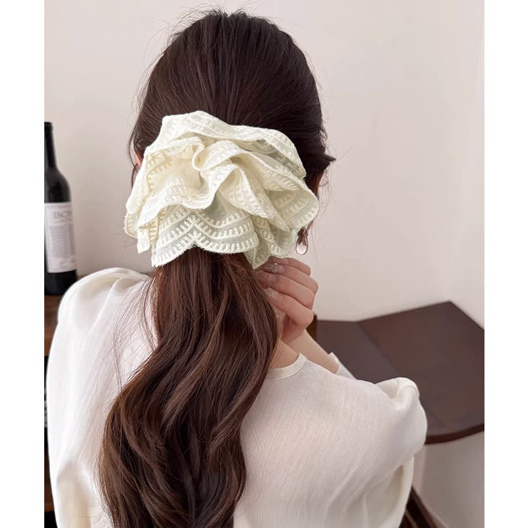 アイボリー | ボリュームレースシュシュ 韓国風ヘアゴム | Miniministore