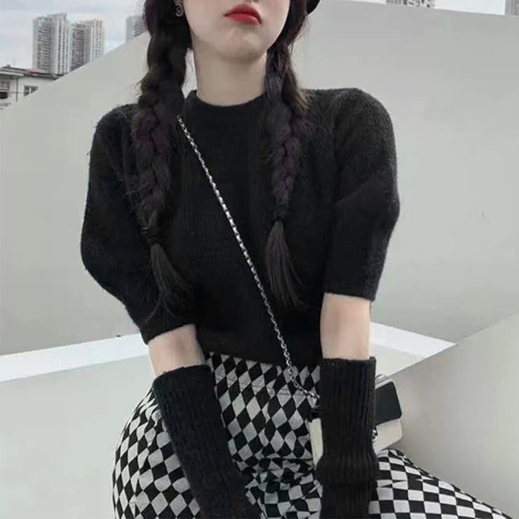 ブラック | アームウォーマー ニットトップス 韓国風 | Miniministore