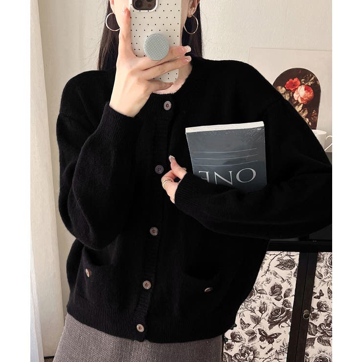 ブラック | ニットカーディガン ポケット付き 秋冬服 | Miniministore