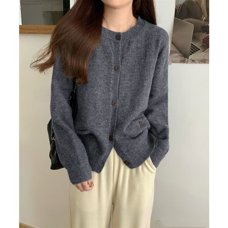 ダークグレー | ニットカーディガン ポケット付き 秋冬服 | Miniministore