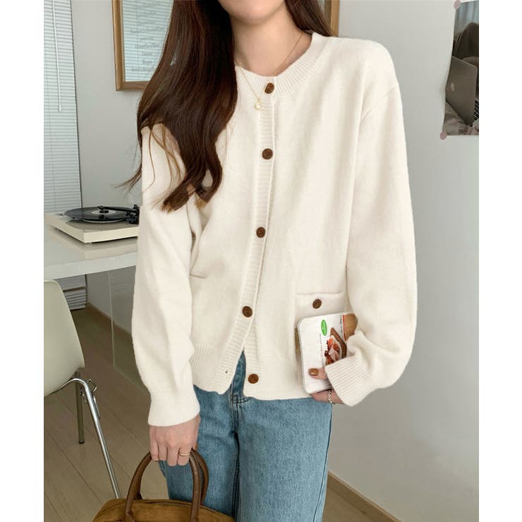 アイボリー | ニットカーディガン ポケット付き 秋冬服 | Miniministore