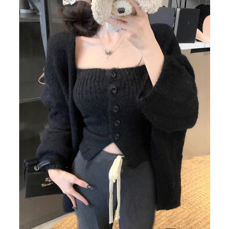 ブラック | ニットアンサンブルベアトップニットカーデ | SUNSHINE CLOSET