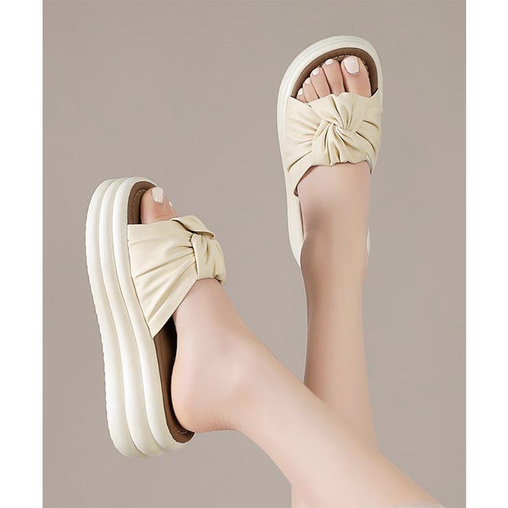 アイボリー | リボン厚底サンダル レディース 美脚夏靴 | Miniministore