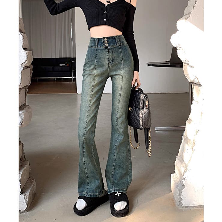 レトロ セミフレアデニムパンツレディース[品番：AGCW0005929