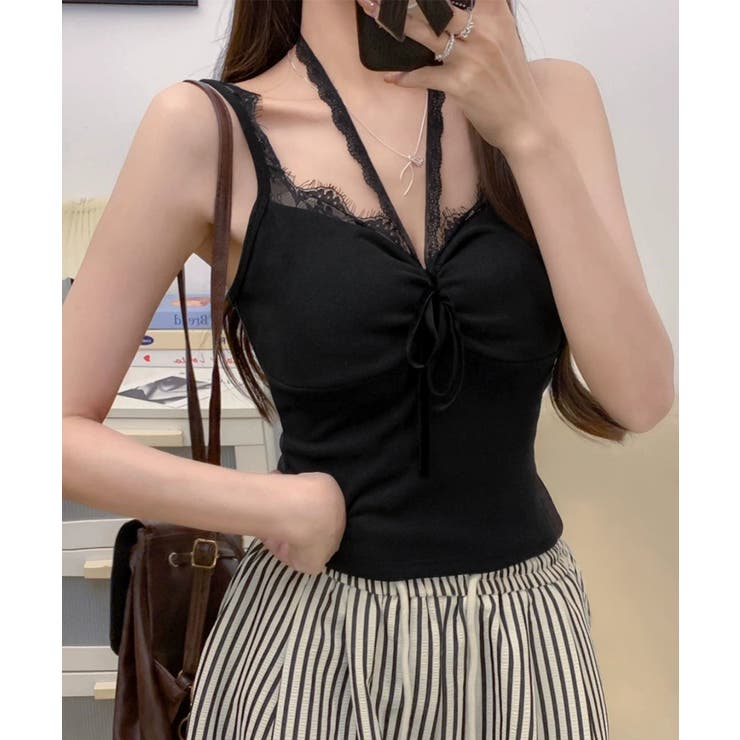 ブラック | カップ付きキャミソールホルターネック夏服 | Miniministore