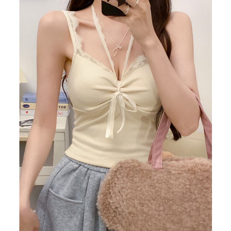 アイボリー | カップ付きキャミソールホルターネック夏服 | Miniministore