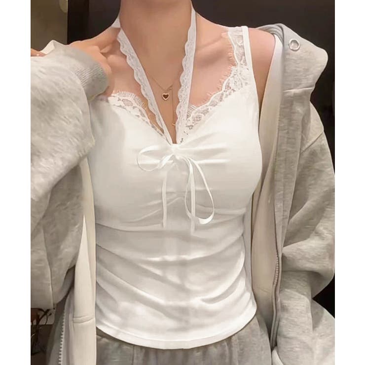 ホワイト | カップ付きキャミソールホルターネック夏服 | Miniministore