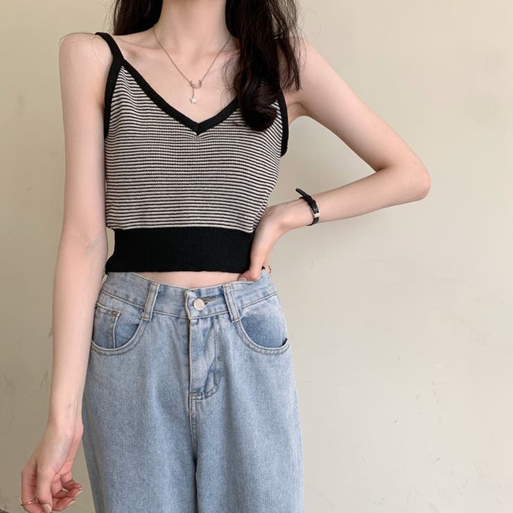 ブラック | キャミソール ボーダー柄 ショート丈 | Miniministore