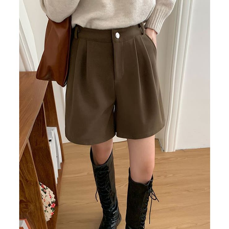 ブラウン | タックショートパンツウール風ワイドパンツ | Miniministore