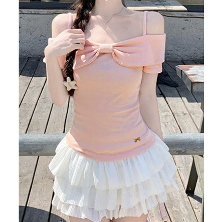 ピンク | リボン オフショルダートップスレディース | Miniministore