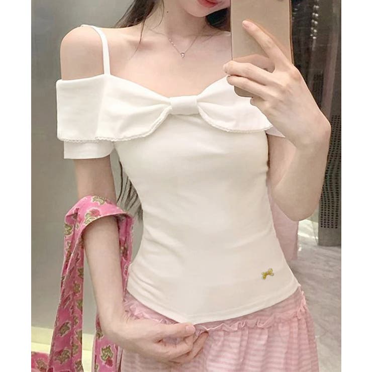 オフホワイト | リボン オフショルダートップスレディース | Miniministore