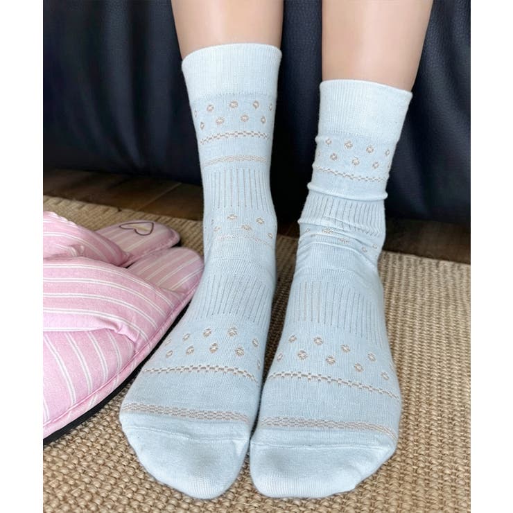 ライトブルー | 透かし編みクルーソックス ルーズ靴下薄手 | Miniministore