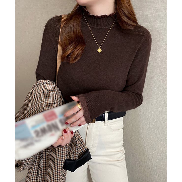 ブラウン | ハイネックニットトップスフリルニットソー | Miniministore