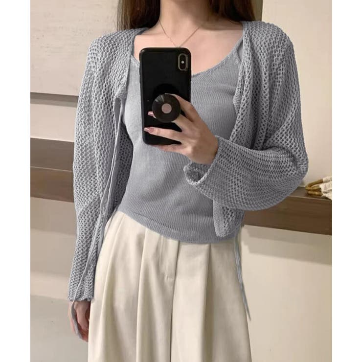 グレー | メッシュカーディガン キャミソールセット | Miniministore