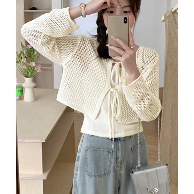 アイボリー | メッシュカーディガン キャミソールセット | Miniministore