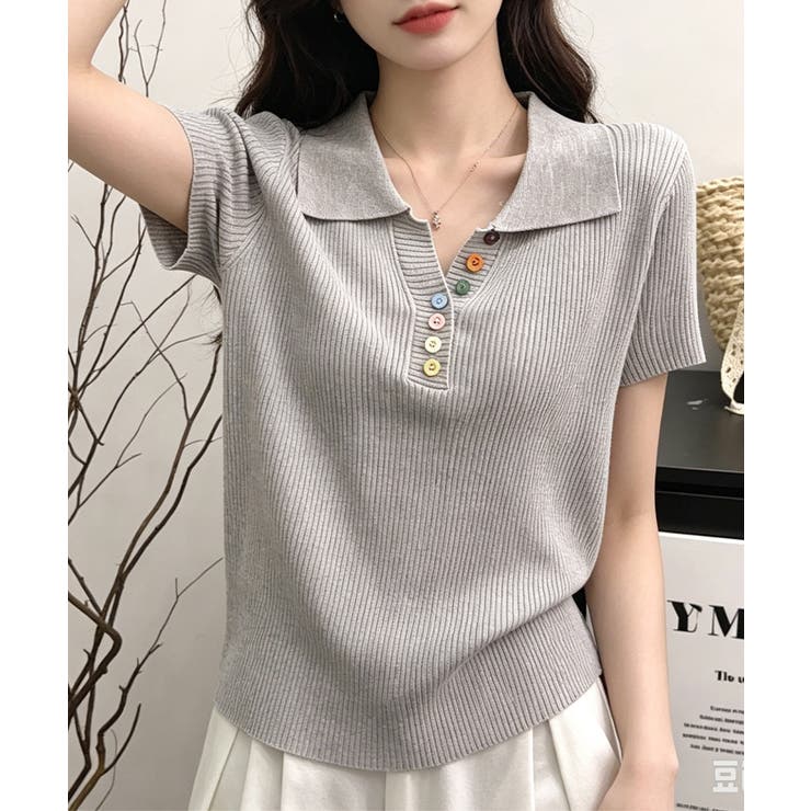 カラフルボタンポロシャツ 半袖リブニット | Miniministore | 詳細画像11 