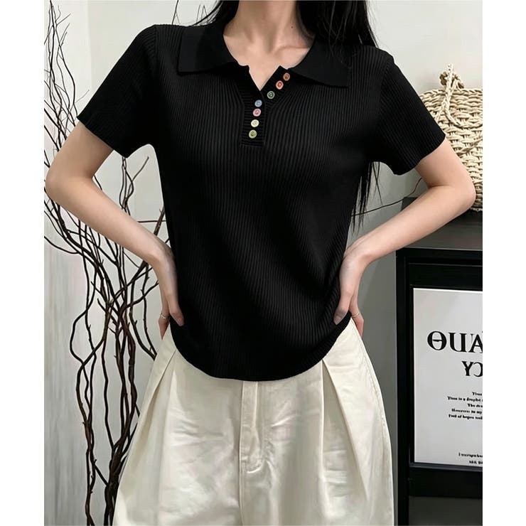 カラフルボタンポロシャツ 半袖リブニット | Miniministore | 詳細画像6 