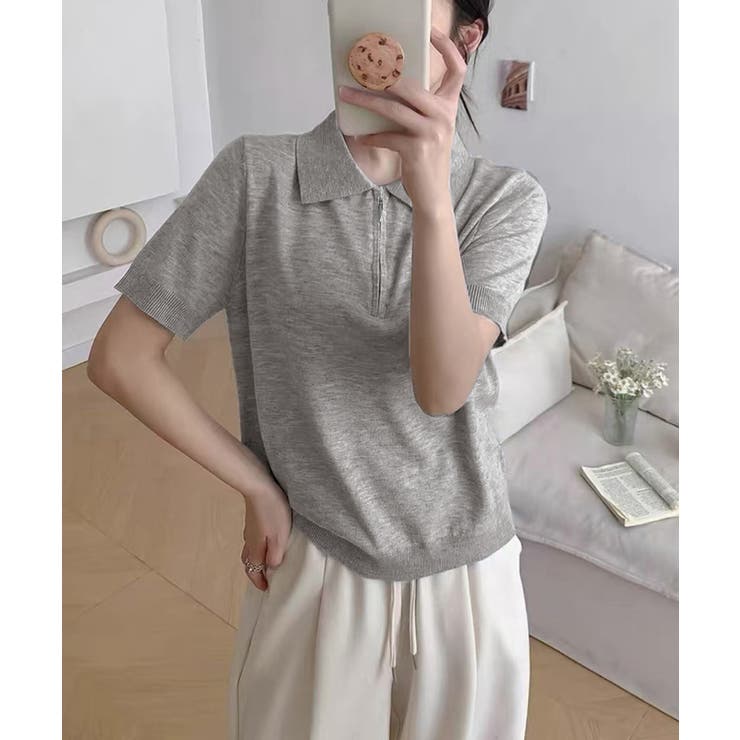 ハーフジップポロシャツ 半袖サマーニット | Miniministore | 詳細画像7 