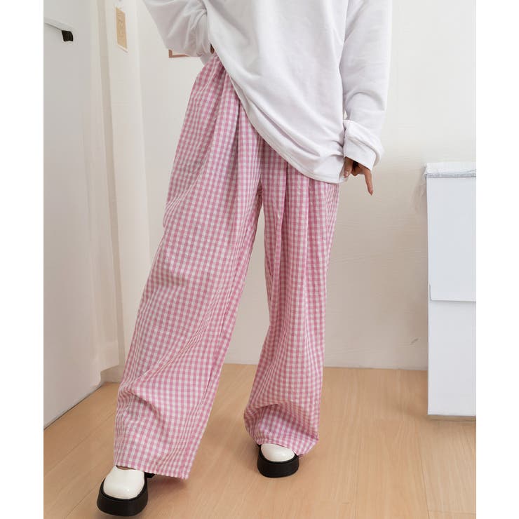 チェック柄ワイドパンツ ハイウエスト薄手 | Miniministore | 詳細画像28 
