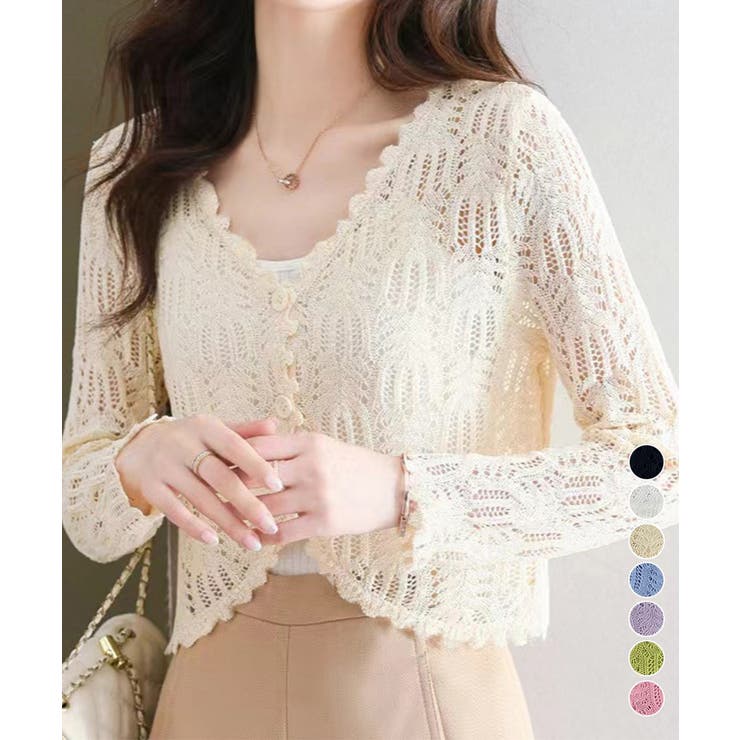 透かし編みカーディガンフェミニン夏羽織り | Miniministore | 詳細画像1 