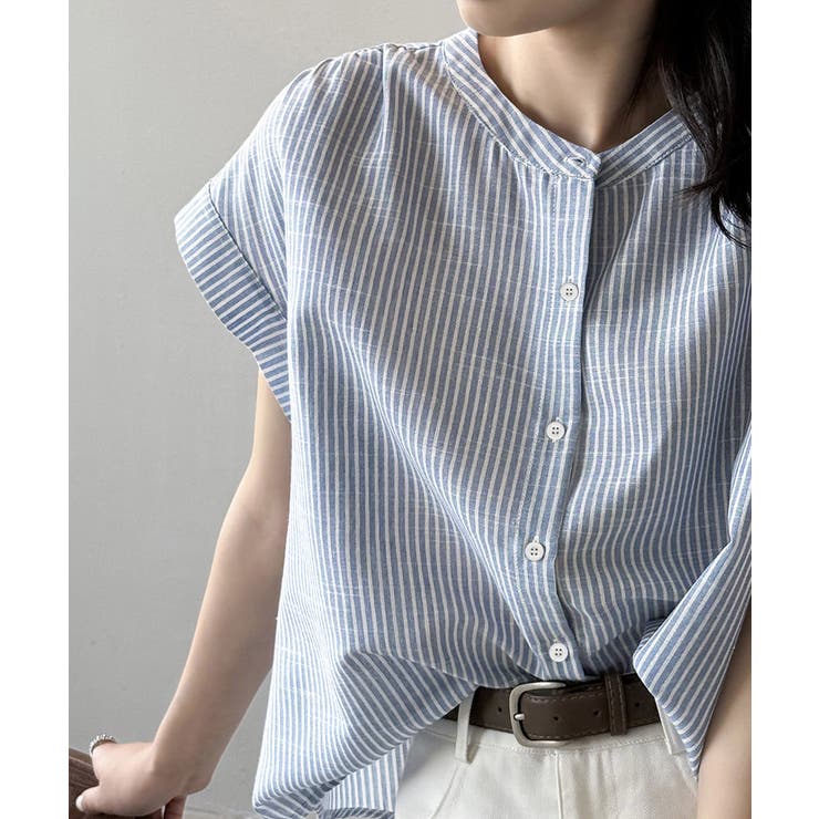 ストライプシャツブラウスフレンチスリーブ | Miniministore | 詳細画像8 