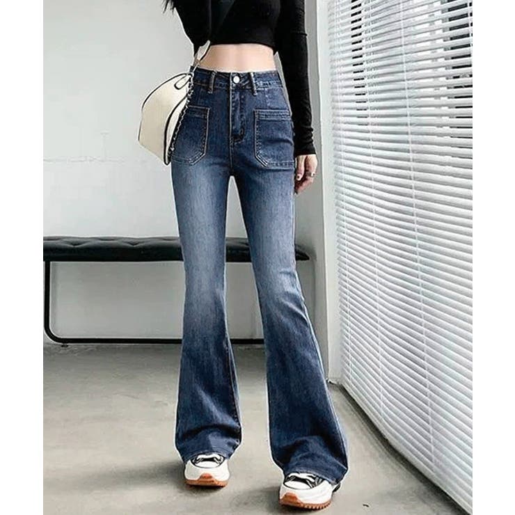 韓国風セミフレアデニムパンツ レディース | Miniministore | 詳細画像1 