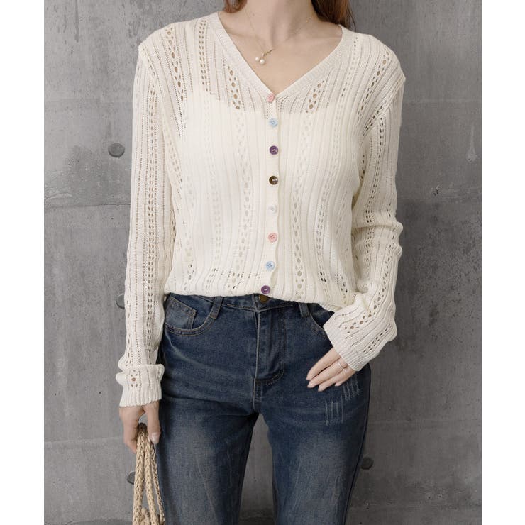 針抜きシアーカーディガン透かし編みニット | Miniministore | 詳細画像13 