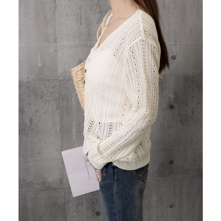 針抜きシアーカーディガン透かし編みニット | Miniministore | 詳細画像16 