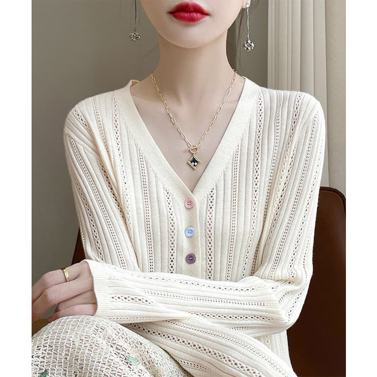 針抜きシアーカーディガン透かし編みニット | Miniministore | 詳細画像6 