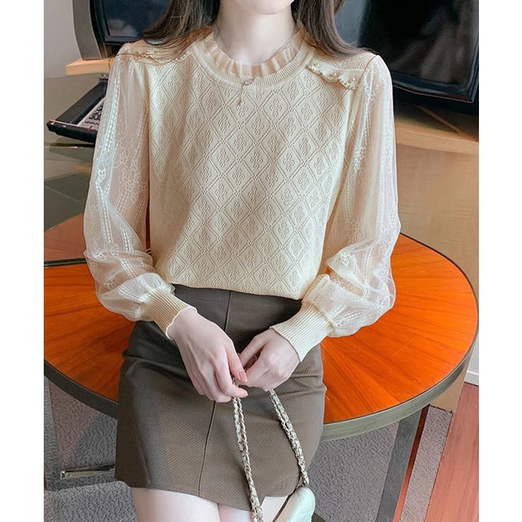 ニットトップスレース切り替えブラウス春服 | Miniministore | 詳細画像11 