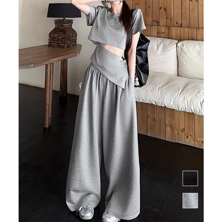 クロップド丈トップス ワイドパンツセット | Miniministore | 詳細画像1 