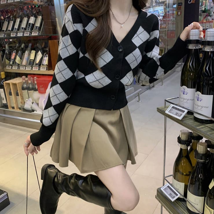 アーガイル柄 ニットカーディガン レトロ | Miniministore | 詳細画像7 