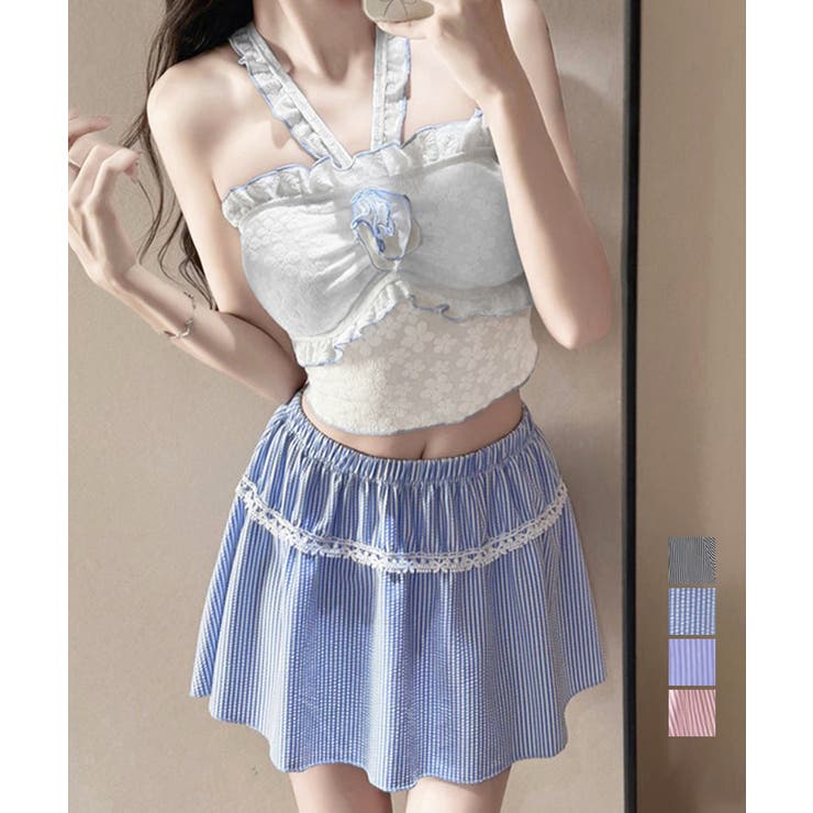 花柄レースフリル水着三点セット体型カバー | Miniministore | 詳細画像1 