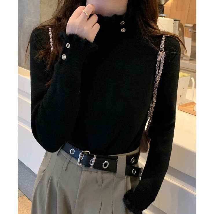 裏起毛 ハイネックニットトップスフリル襟 | Miniministore | 詳細画像6 