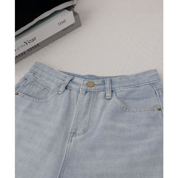 ワイド デニムパンツ ダメージ加工脚長[品番：II000007032
