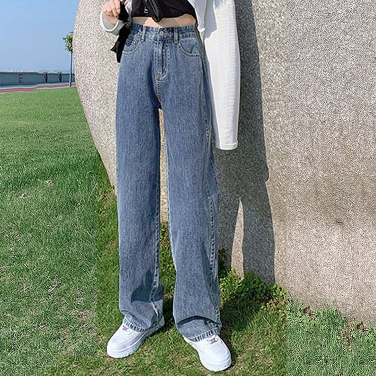 ストレートデニムパンツ ハイウエスト美脚[品番：II000007590