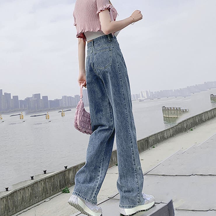 ストレートデニムパンツ ハイウエスト美脚[品番：II000007590