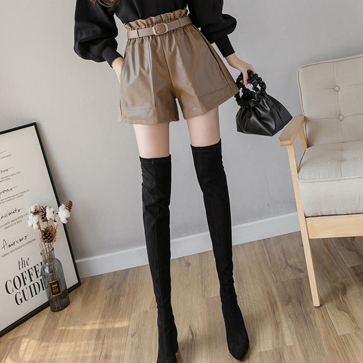 PUレザー ショートパンツ レディース[品番：II000005801