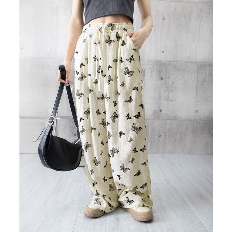 蝶柄ワイドパンツ ダメージロングパンツ夏 | Miniministore | 詳細画像24 