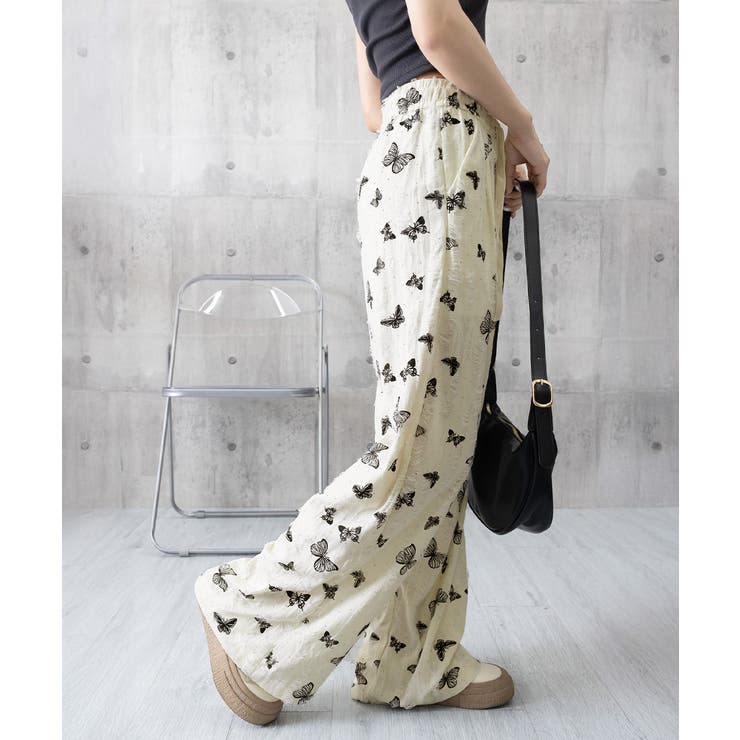 蝶柄ワイドパンツ ダメージロングパンツ夏 | Miniministore | 詳細画像25 