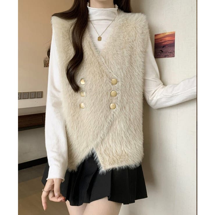 ふわふわファーベストVネックニットベスト | Miniministore | 詳細画像7 