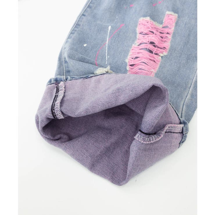 ピンク ダメージデニムパンツ レディース[品番:II000011689 ピンク ダメージデニムパンツ レディース[品番:II000011689