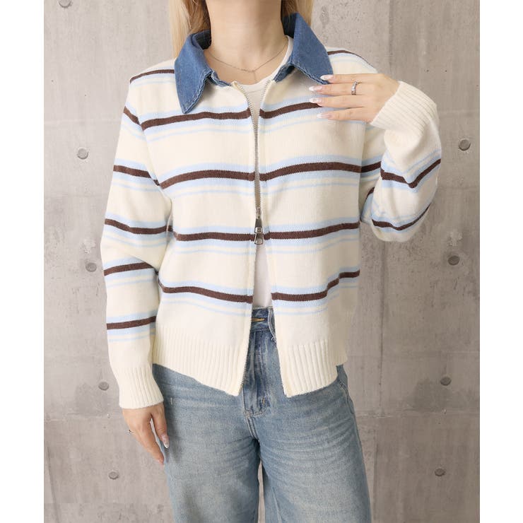 おしゃれニットトップスレディース 大人カジュアルカーディガン配色ポロカラー セー… | SUNSHINE CLOSET | 詳細画像18 
