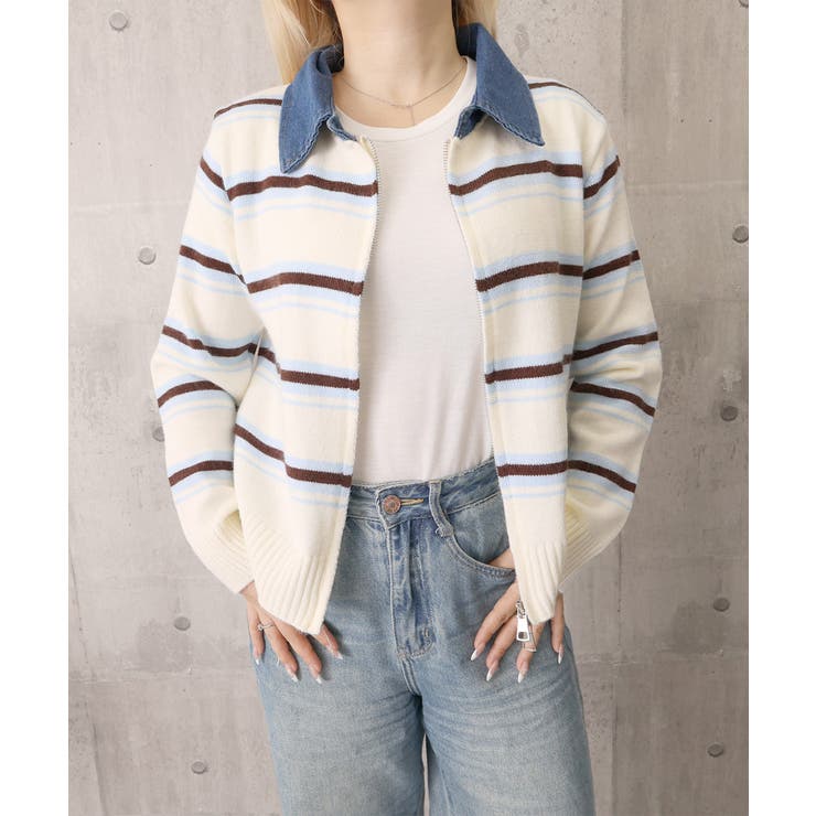 おしゃれニットトップスレディース 大人カジュアルカーディガン配色ポロカラー セー… | SUNSHINE CLOSET | 詳細画像19 