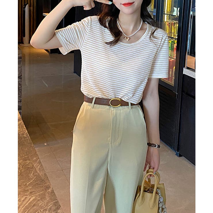 ボーダー柄Tシャツ Vネックカットソー夏 | Miniministore | 詳細画像12 