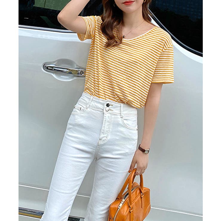ボーダー柄Tシャツ Vネックカットソー夏 | Miniministore | 詳細画像18 