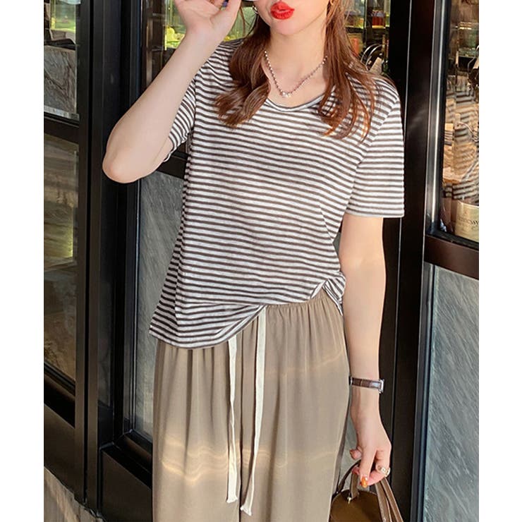 ボーダー柄Tシャツ Vネックカットソー夏 | Miniministore | 詳細画像20 