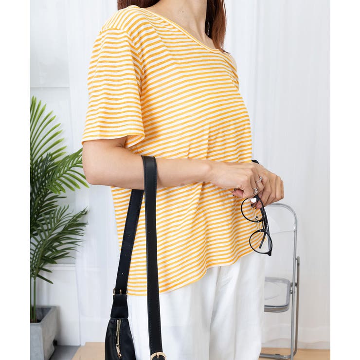 ボーダー柄Tシャツ Vネックカットソー夏 | Miniministore | 詳細画像23 