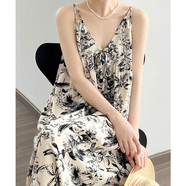 水墨画風キャミワンピース Vネックワンピ | Miniministore | 詳細画像7 