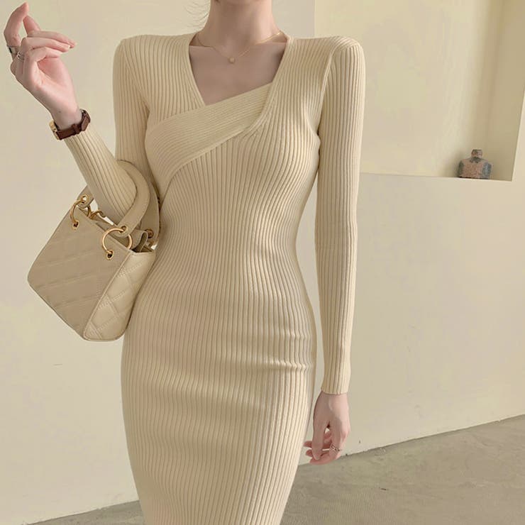 タイト ニットワンピース クロスネック | Miniministore | 詳細画像8 